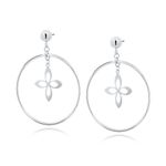 Cercei argint 925, JW67, model in forma de cerc cu floare fotografia produsului
