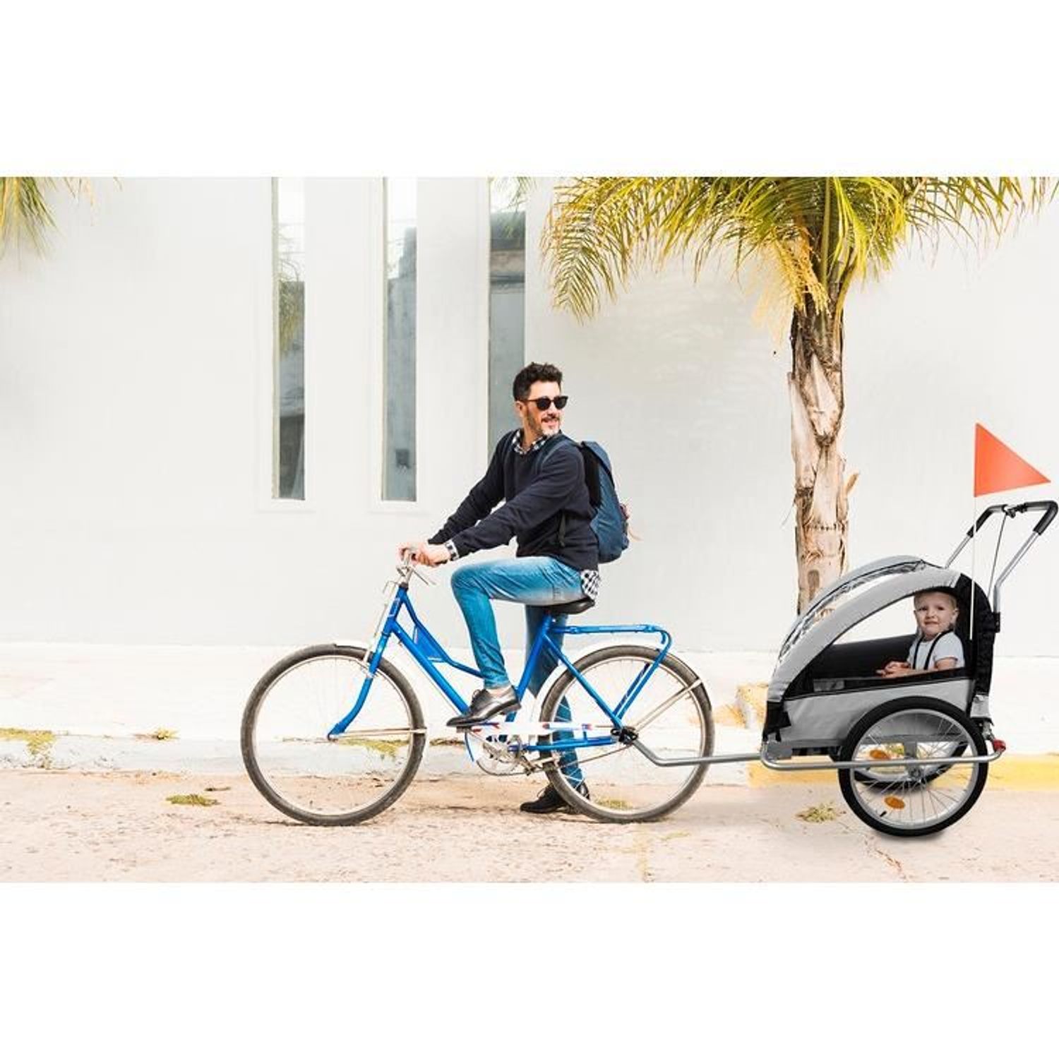 Carucior 3 in 1, pentru bicicleta, tip remorca, cu LED, 90x150x108 cm, Malatec fotografia produsului View 12 L