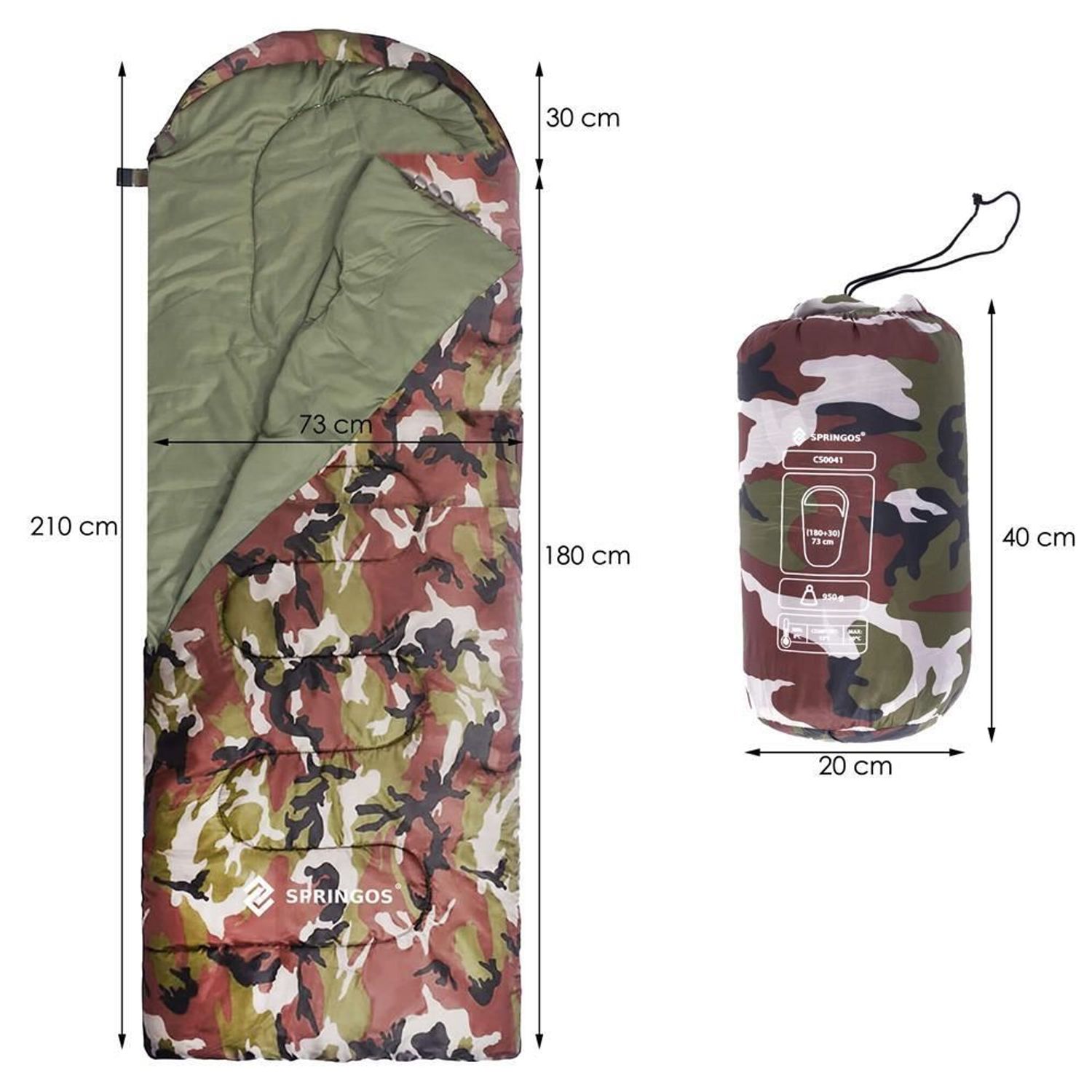 Sac de dormit, turistic, 2 in 1, camuflaj, 210x73 cm, Springos fotografia produsului View 2 L