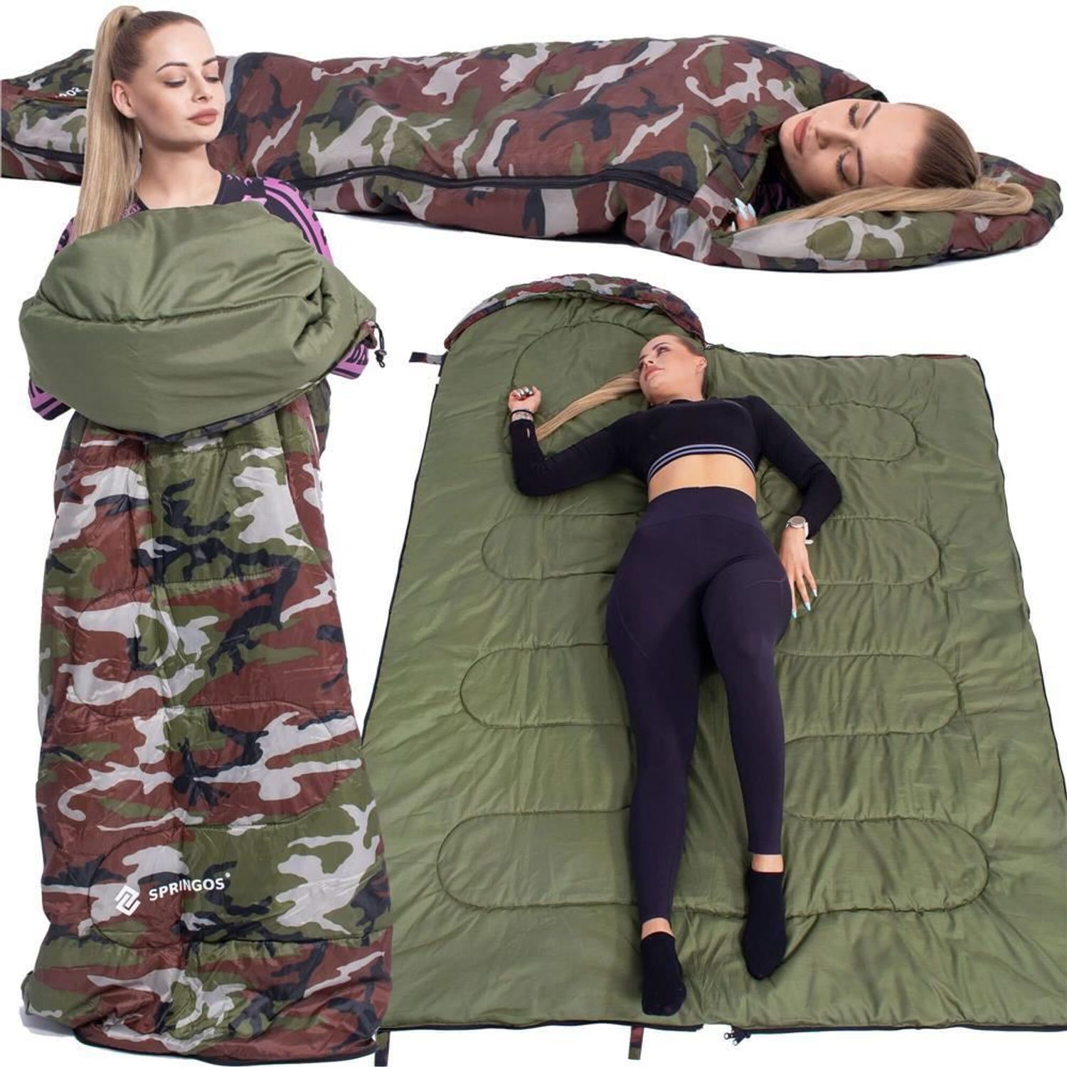 Sac de dormit, turistic, 2 in 1, camuflaj, 210x73 cm, Springos fotografia produsului View 25 L