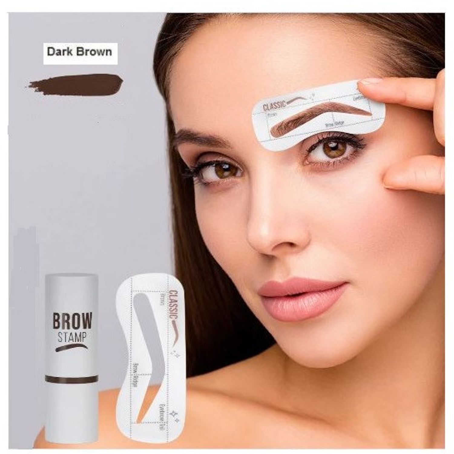 Stampila sprancene, Fit Me, Eyebrow Stamp, 3 Sabloane incluse, Dark Brown fotografia produsului View 4 L