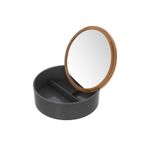 Cutie rotunda Feridras Smack de bijuterii/cosmetice, cu oglinda, gri inchis cu capac din bambus fotografia produsului