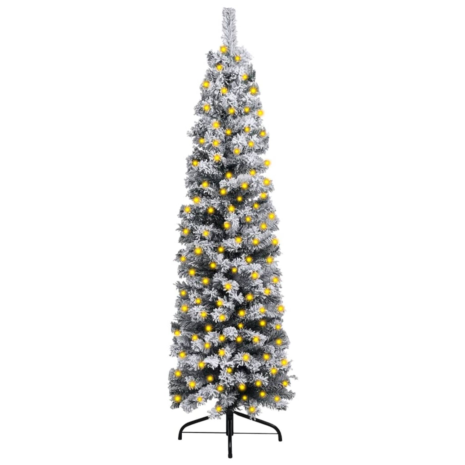 vidaXL Brad de Crăciun artificial subțire LED&zăpadă verde 120 cm PVC fotografia produsului
