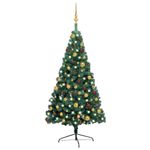 vidaXL Brad Crăciun artificial jumătate LED & globuri, verde, 120 cm fotografia produsului