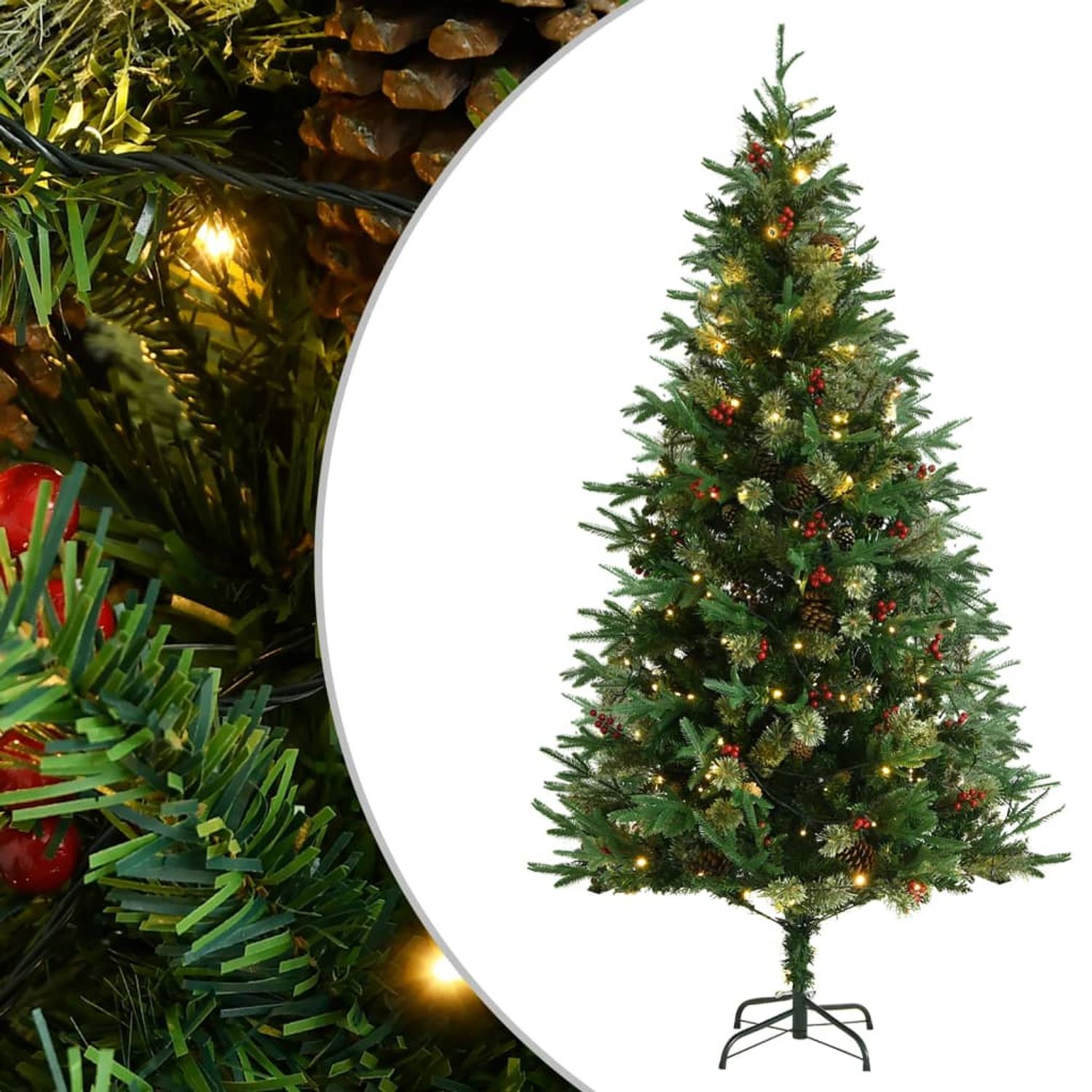 vidaXL Brad de Crăciun cu LED-uri & conuri de pin verde 195 cm PVC&PE,3094557 fotografia produsului