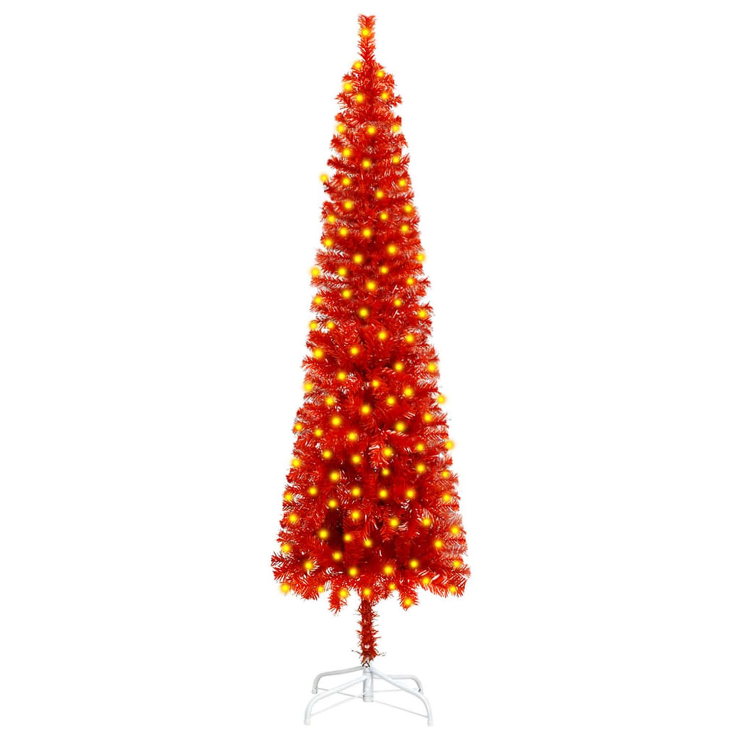 vidaXL Set brad de Crăciun subțire cu LED-uri, roșu, 210 cm fotografia produsului