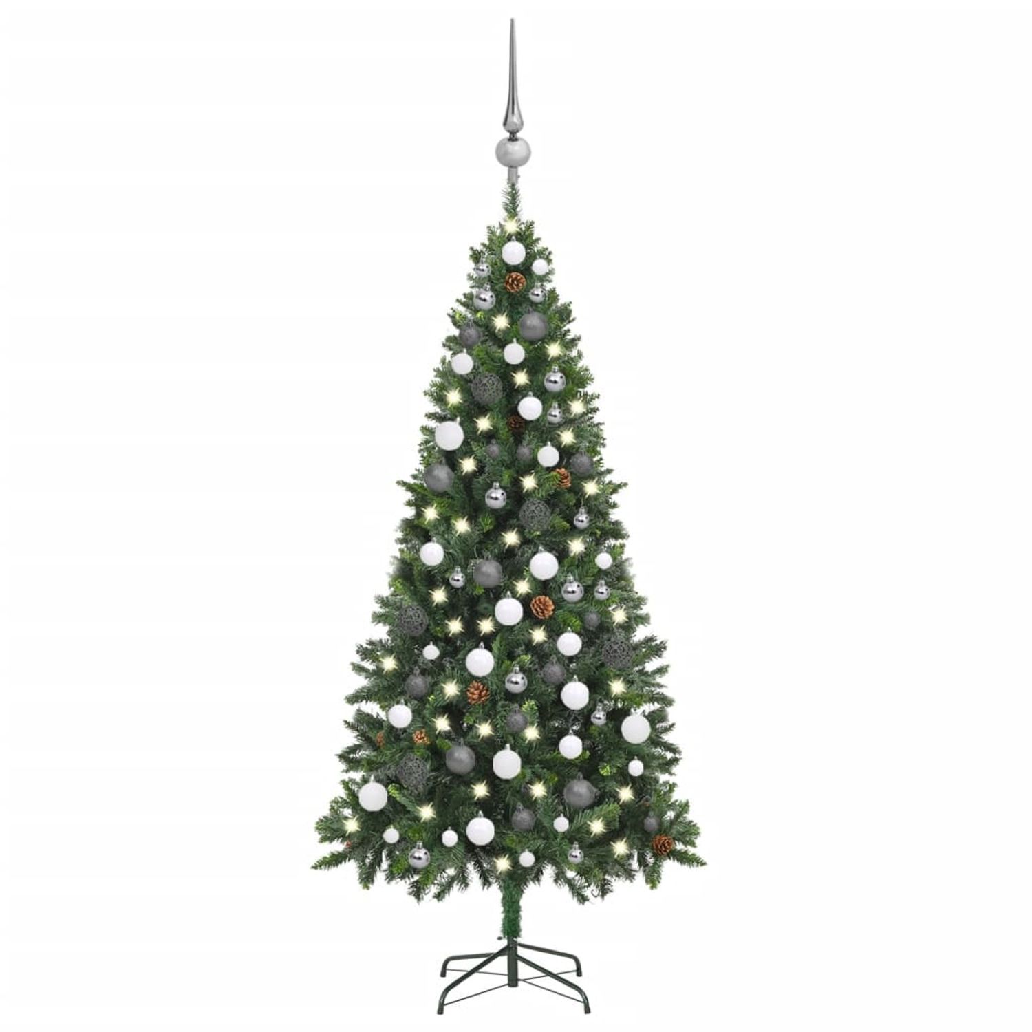 vidaXL Set brad de Crăciun artificial cu LED-uri/globuri/conuri 180 cm,3077893 fotografia produsului