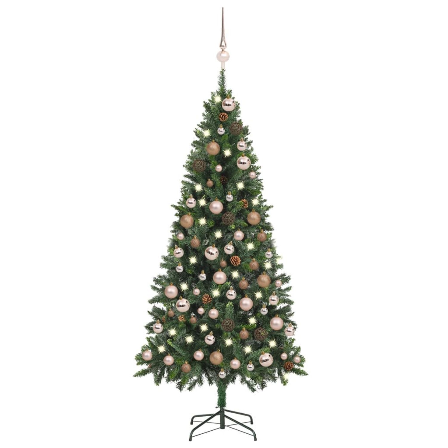 vidaXL Set brad de Crăciun artificial cu LED-uri/globuri/conuri 180 cm,3077845 fotografia produsului