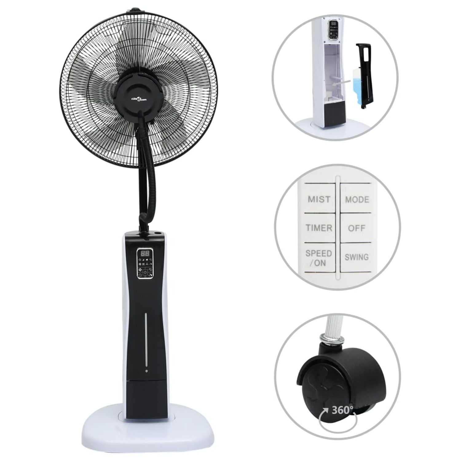 vidaXL Ventilator cu ceață, piedestal și telecomandă negru/alb fotografia produsului