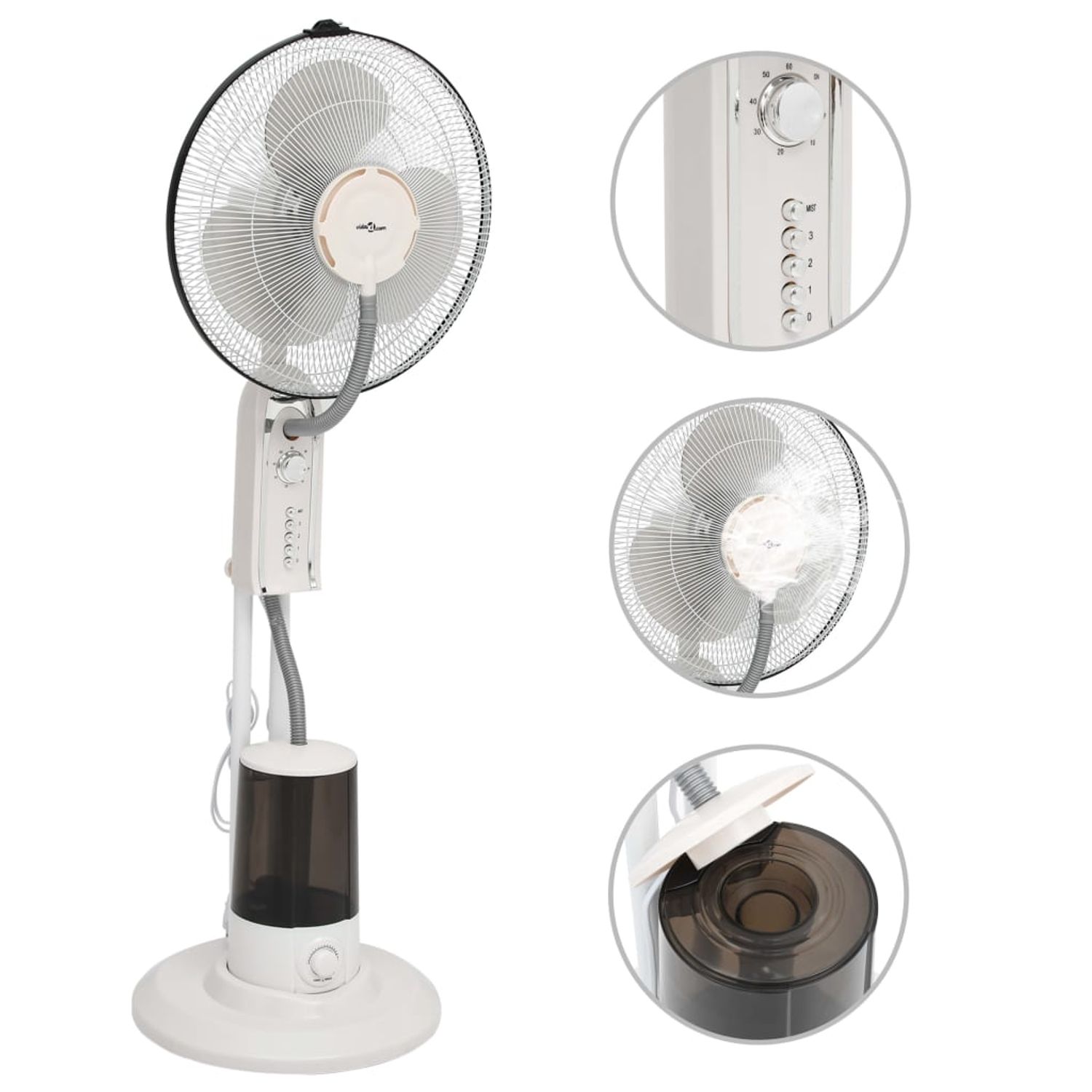 vidaXL Ventilator cu pulverizare ceață și piedestal, 3 viteze, alb fotografia produsului