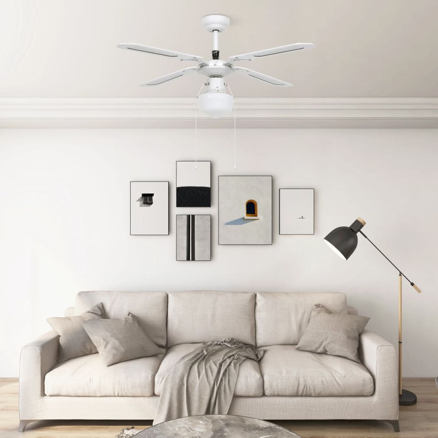 vidaXL Ventilator de tavan cu iluminare, alb, 106 cm fotografia produsului