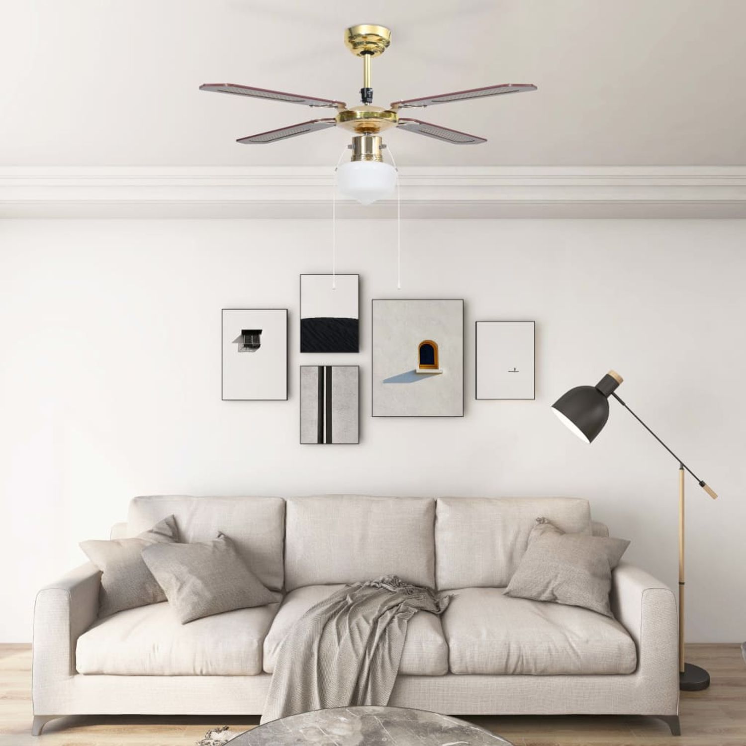 vidaXL Ventilator de tavan cu iluminare, maro, 106 cm fotografia produsului