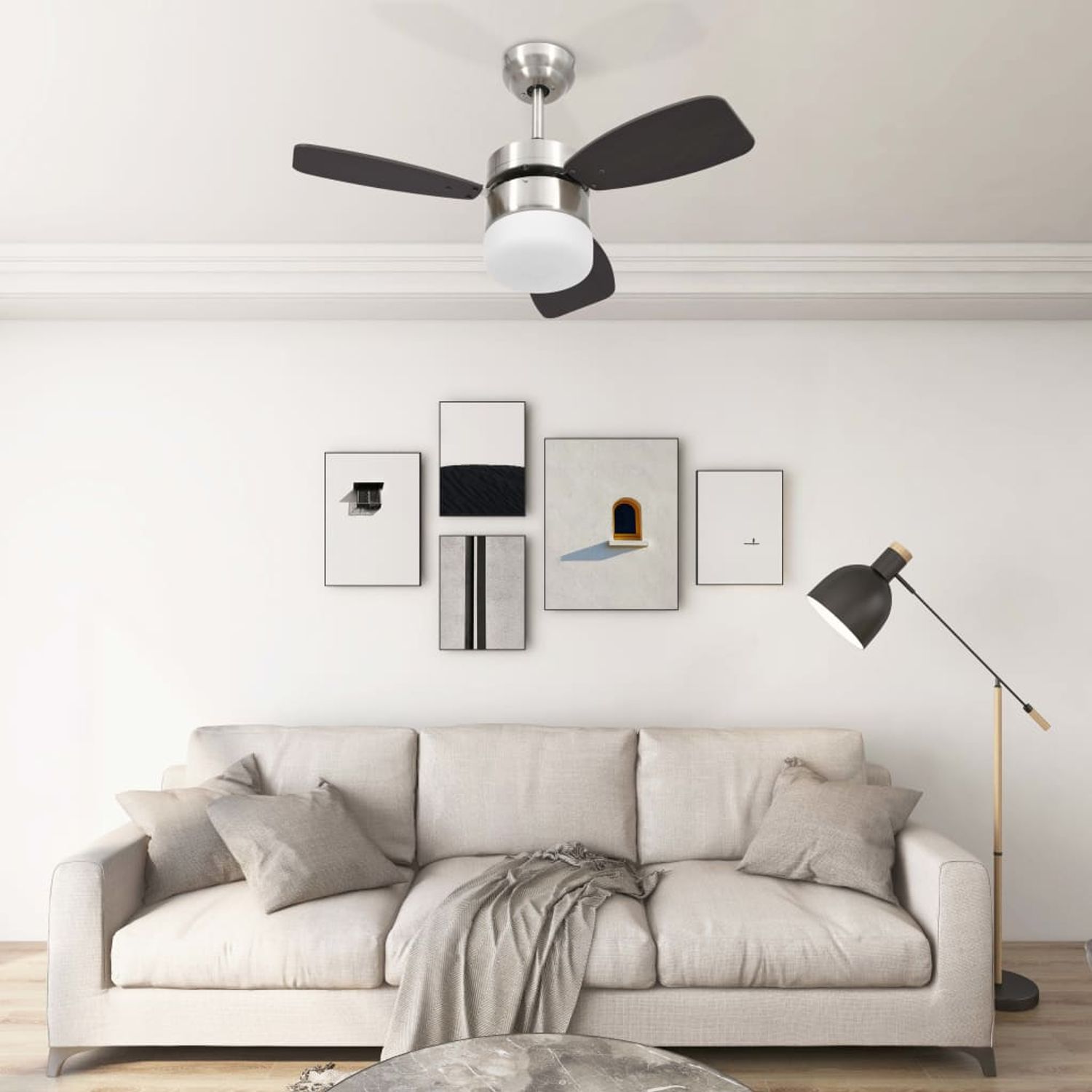 vidaXL Ventilator tavan cu iluminare și telecomandă, maro &icirc;nchis, 76cm fotografia produsului