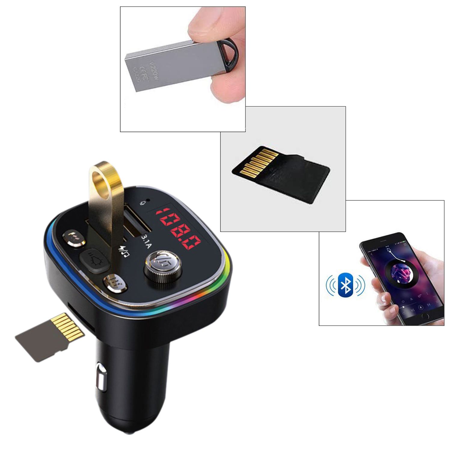 Transmitator FM auto multifunctional  Timeless Tools, modulator FM, cu raza de actiunie 5 m,  USB si bluetooth fotografia produsului View 5 L
