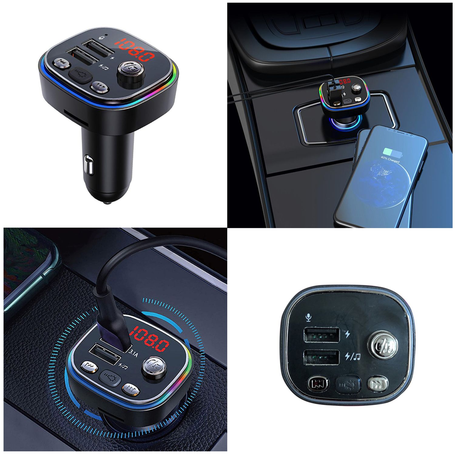 Transmitator FM auto multifunctional  Timeless Tools, modulator FM, cu raza de actiunie 5 m,  USB si bluetooth fotografia produsului View 4 L
