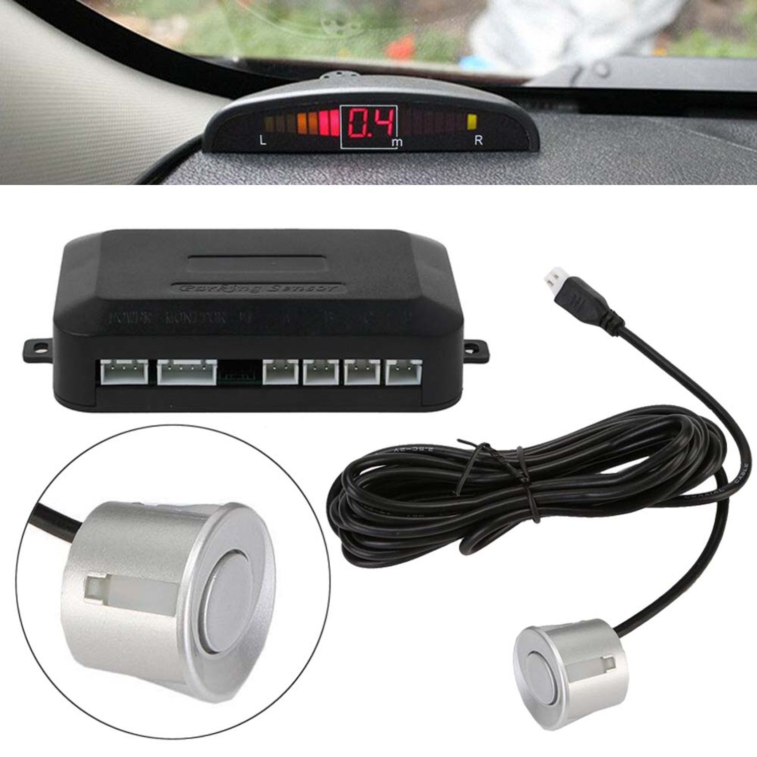Senzori de parcare Timeless Tools cu display LED, Argintiu fotografia produsului View 4 L