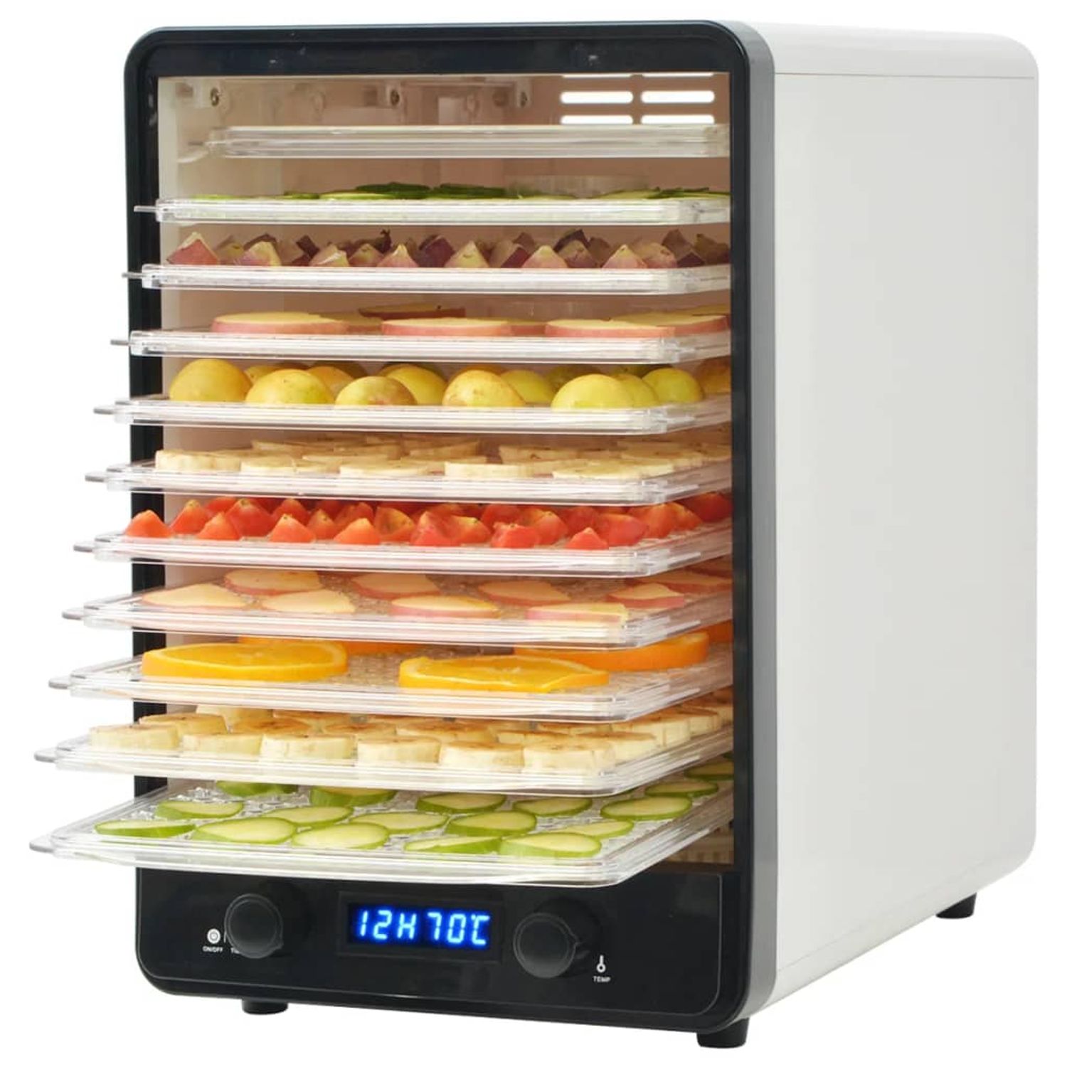 vidaXL Deshidrator de alimente cu 10 tăvi, 550 W, alb fotografia produsului