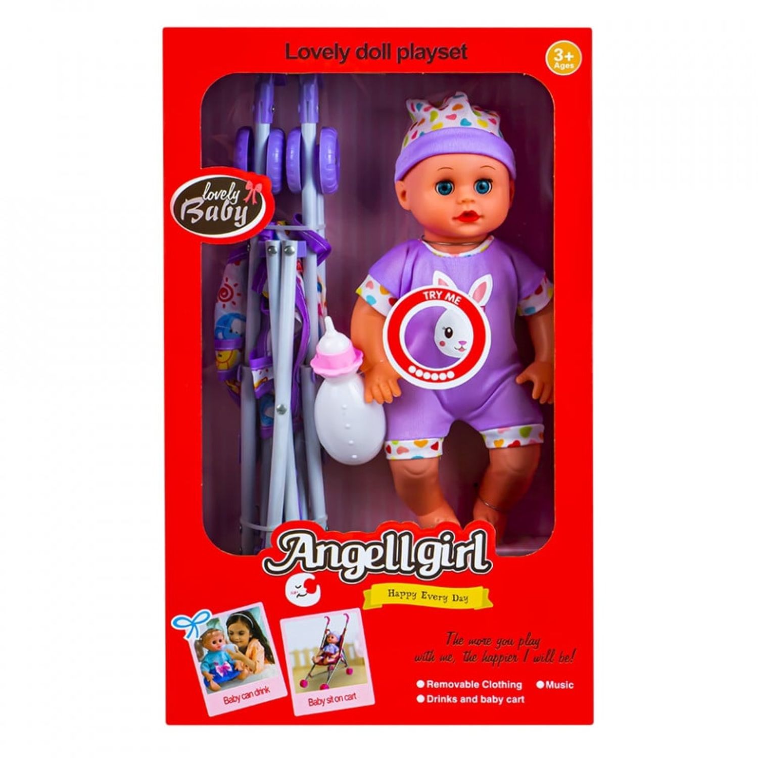 Bebelus muzical care face pipi + carucior fotografia produsului