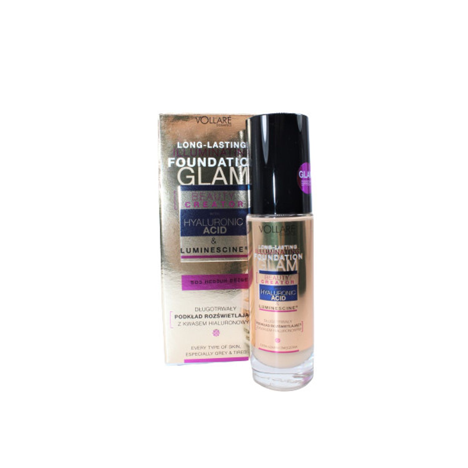 Fond de ten, Vollare, Long Lasting Foundation, Hyaluronic Acid, 503 Medium Beige, 30 ml fotografia produsului View 2 L
