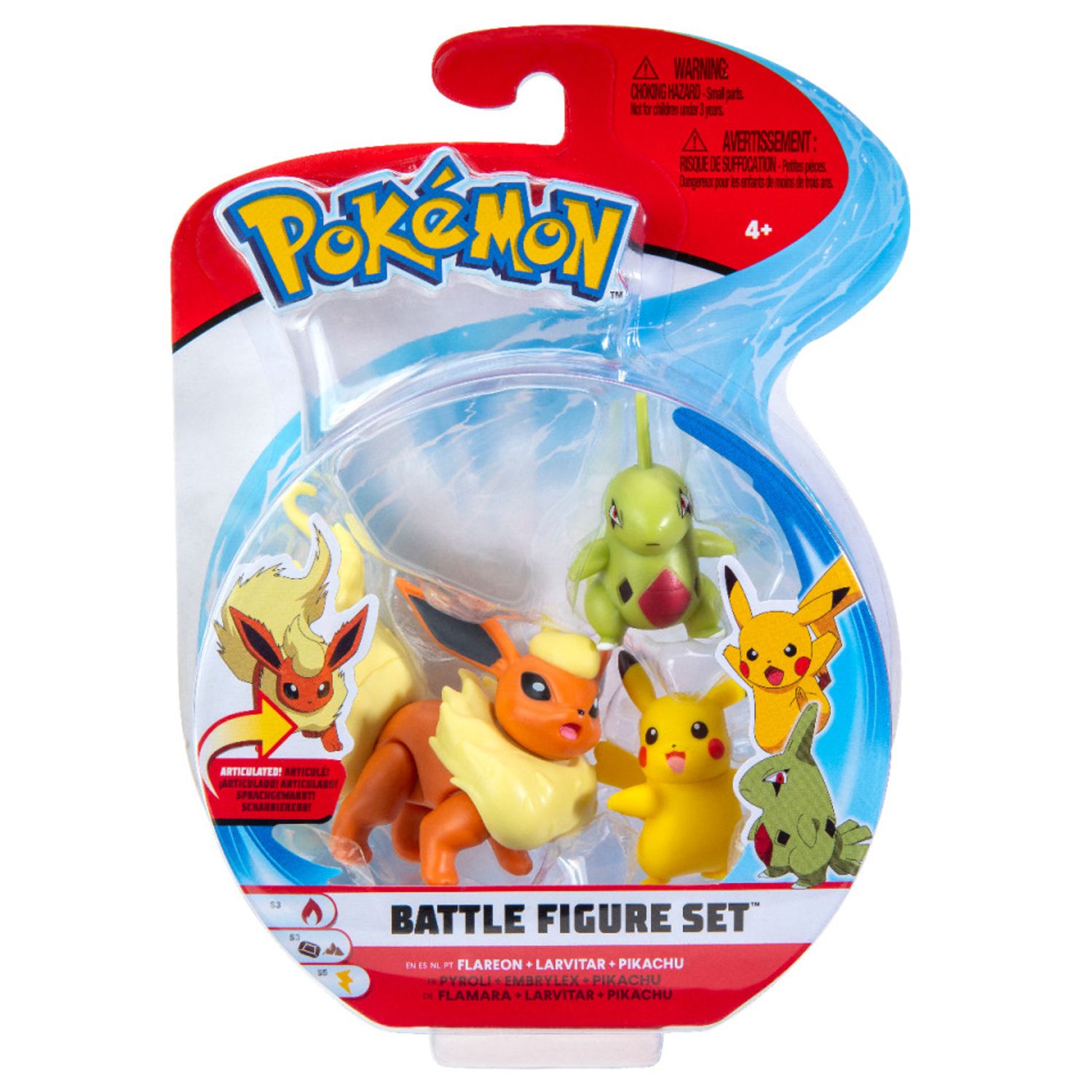 Set 3 figurine Pokemon, Flareon, Larvitar si Pikachu, 6 cm fotografia produsului