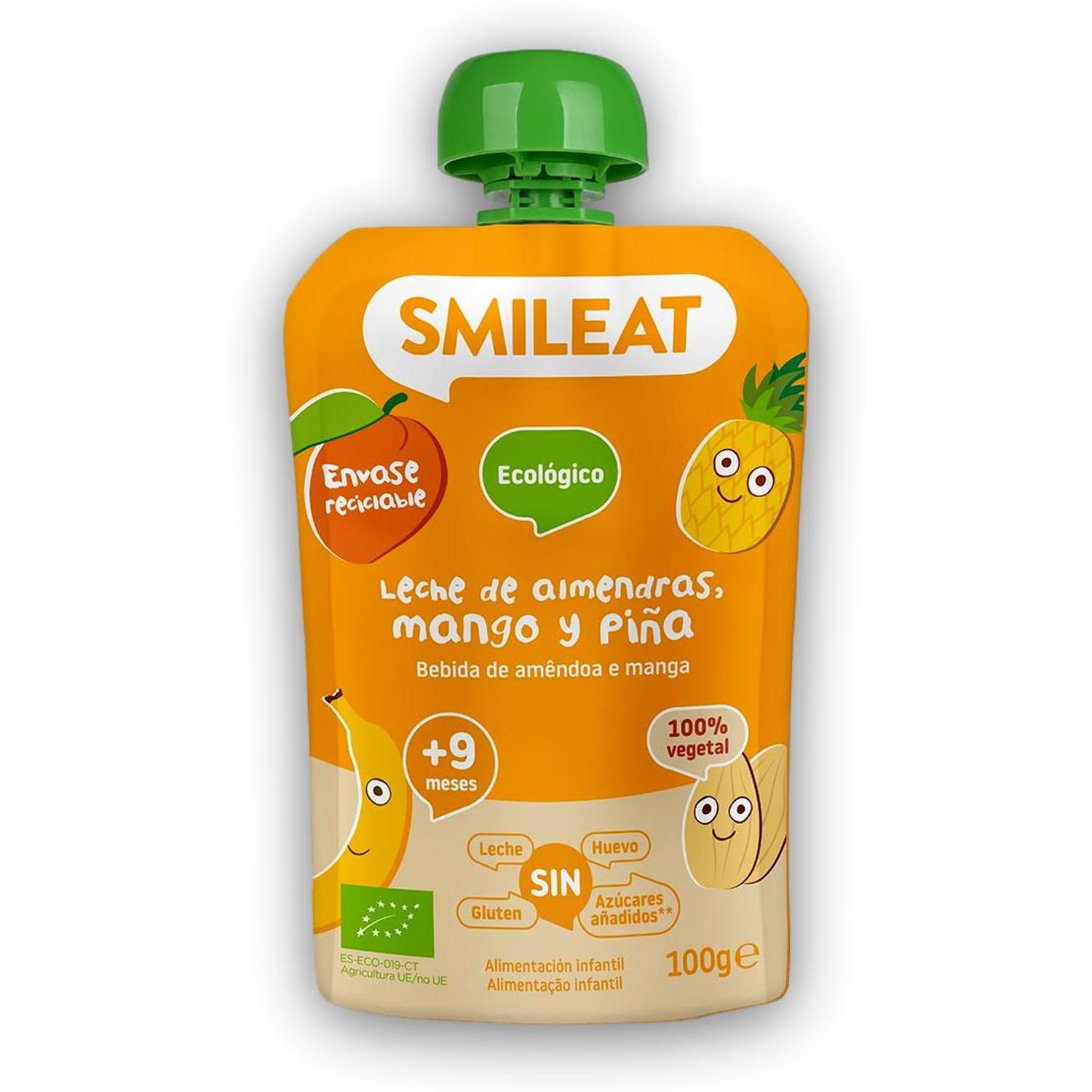 Gustare piure BIO din lapte de migdale, mango si ananas, +9 luni Smileat fotografia produsului