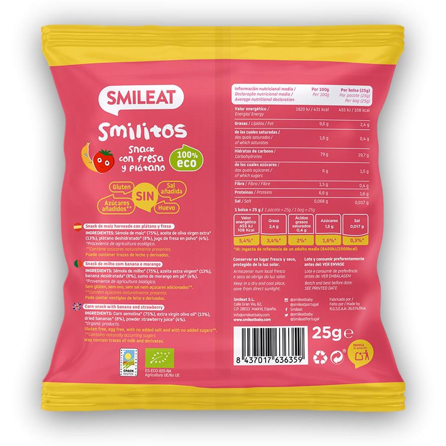 Pufuleti Smilitos BIO cu ulei de masline, banane si capsuni, +6 luni Smileat fotografia produsului View 2 L