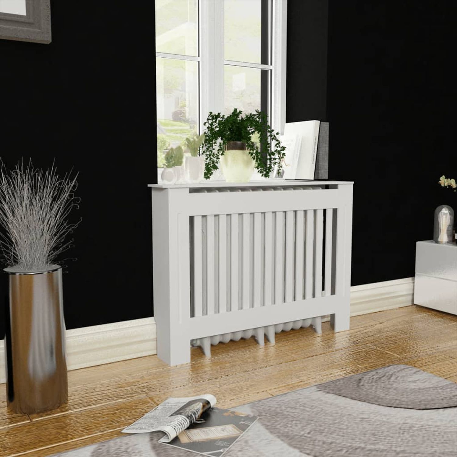 vidaXL Mască de calorifer &icirc;ncălzire, dulap radiator, alb, 112 cm, MDF fotografia produsului