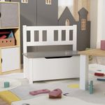 vidaXL Bancă de depozitare pentru copii, alb/gri, 60x30x55 cm, MDF fotografia produsului