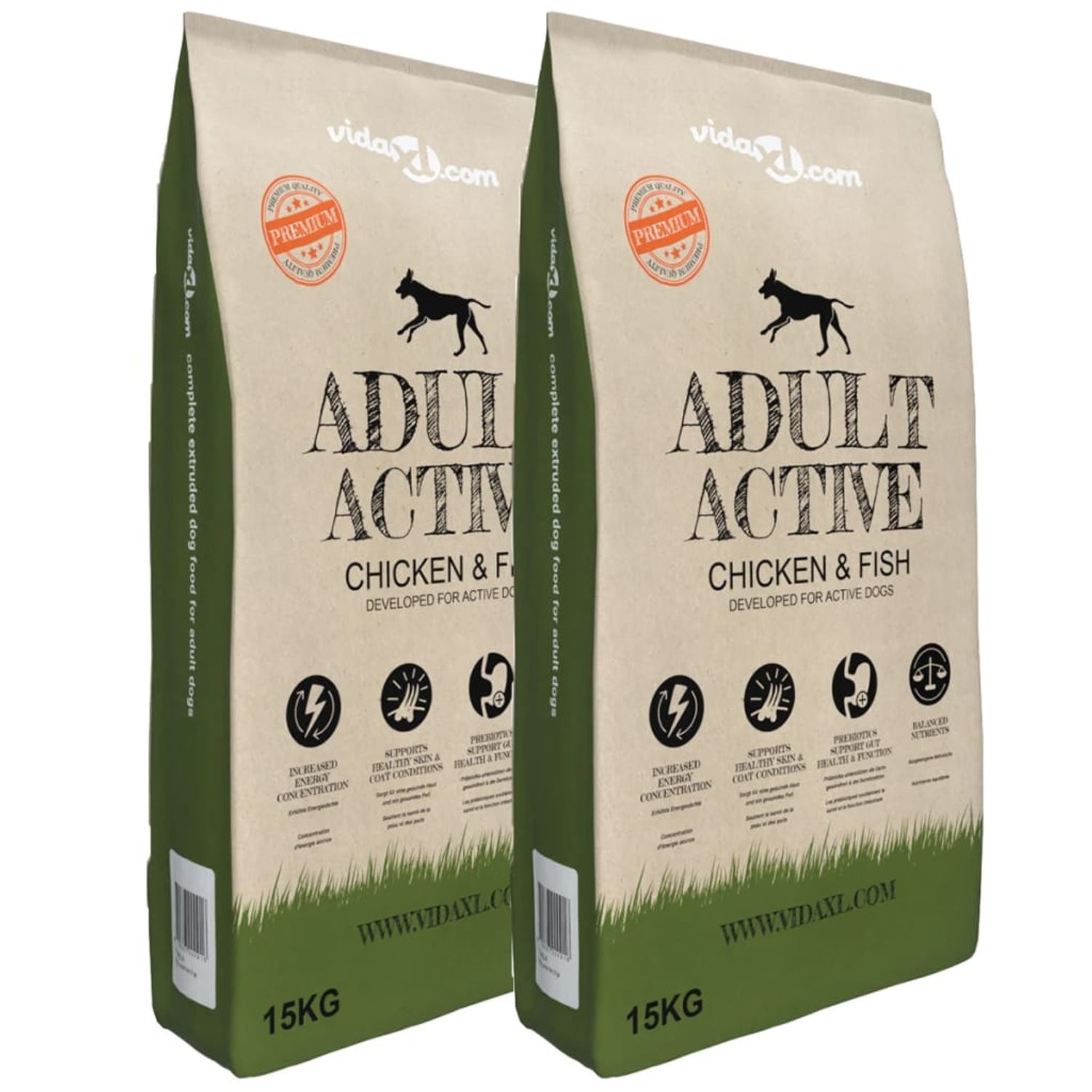 vidaXL Hrană uscată c&acirc;ini Adult Active Chicken & Fish 2 buc. 30 kg fotografia produsului