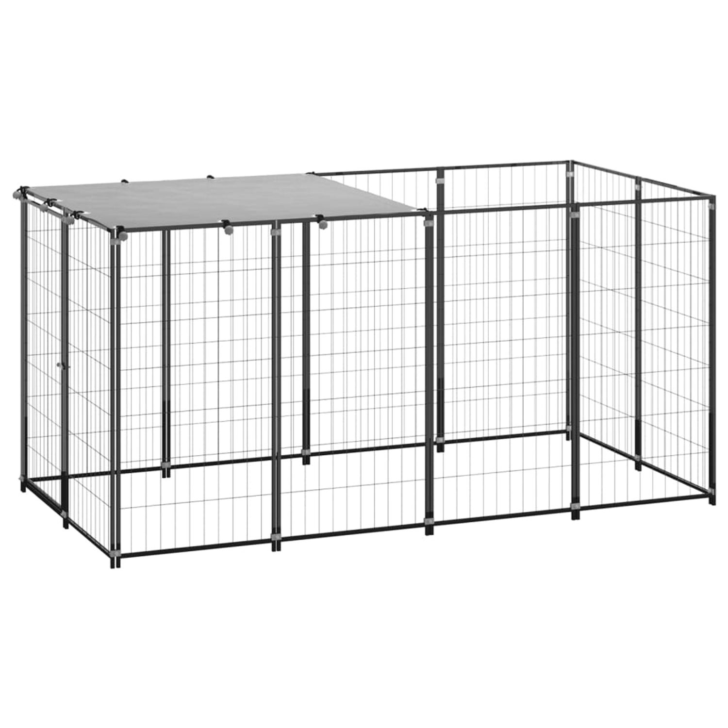 vidaXL Padoc pentru c&acirc;ini, negru, 2,42 m&sup2;, oțel fotografia produsului