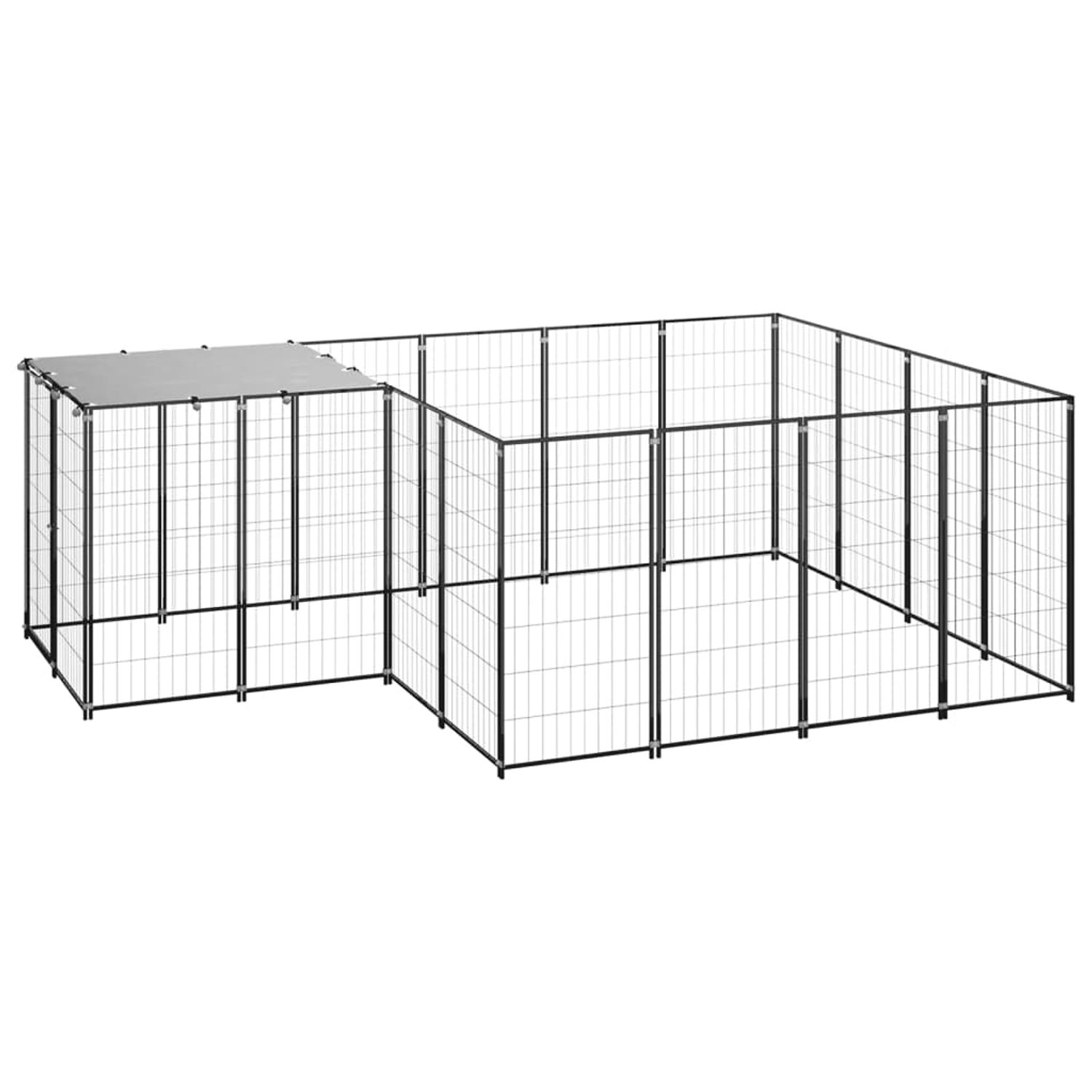 vidaXL Padoc pentru c&acirc;ini, negru, 6,05 m&sup2;, oțel,3082205 fotografia produsului