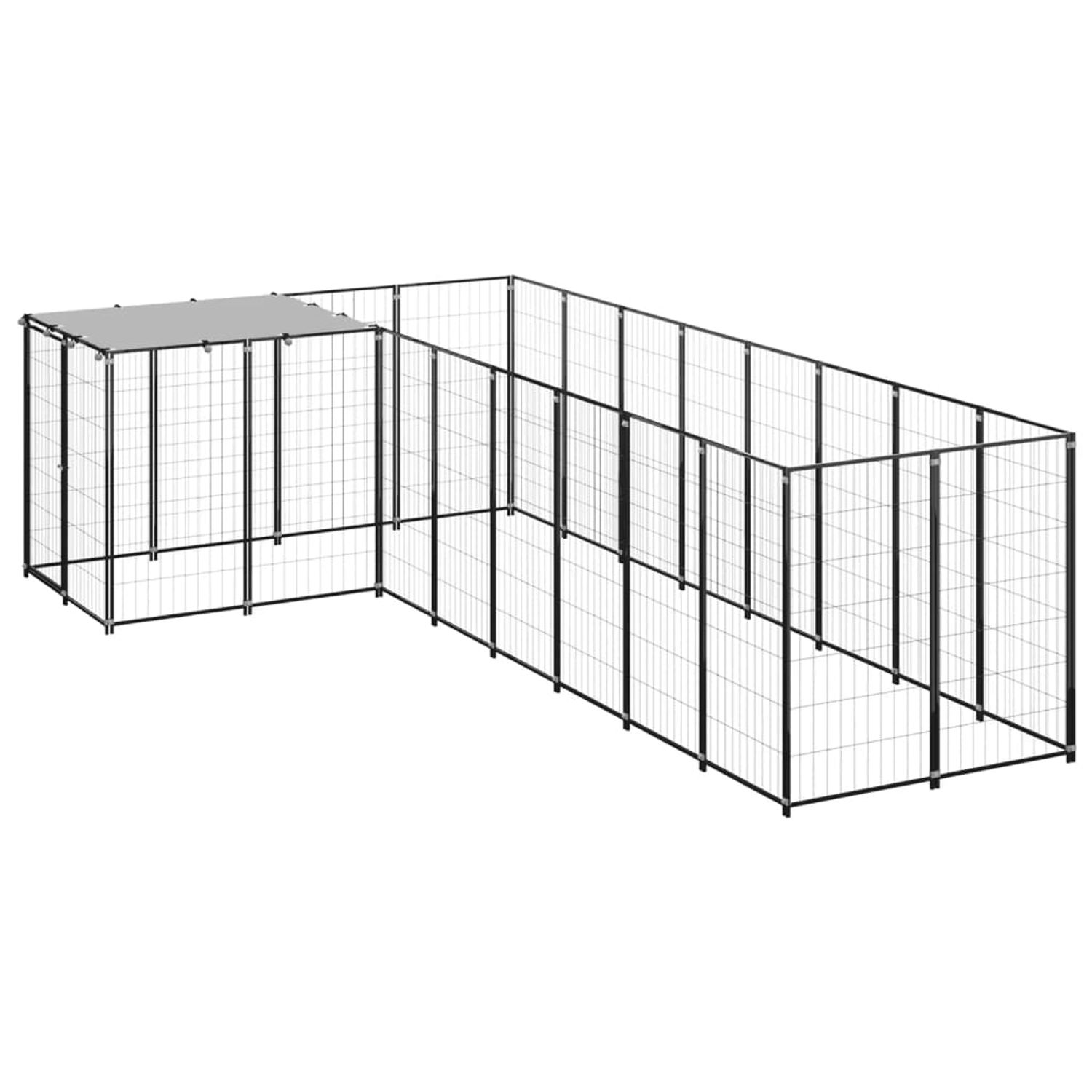 vidaXL Padoc pentru c&acirc;ini, negru, 6,05 m&sup2;, oțel,3082225 fotografia produsului