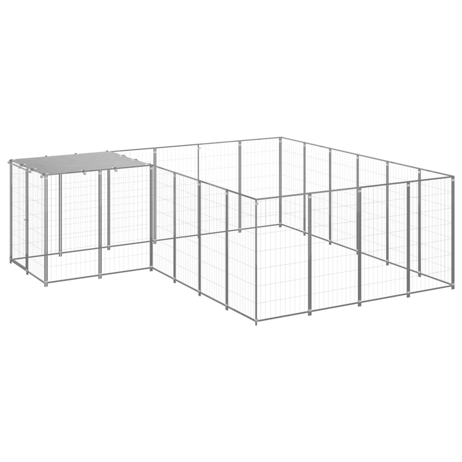vidaXL Padoc pentru c&acirc;ini, argintiu, 8,47 m&sup2;, oțel,3082219 fotografia produsului