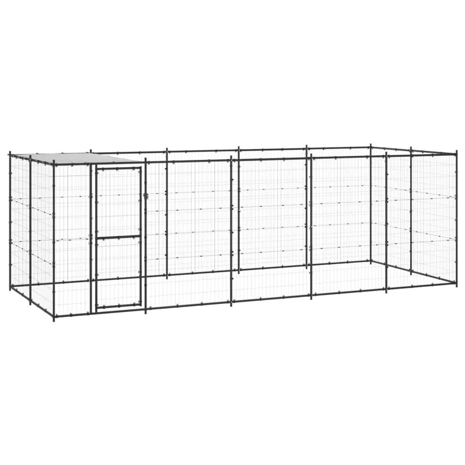 vidaXL Padoc pentru c&acirc;ini de exterior cu acoperiș, 12,1 m&sup2;, oțel,3082294 fotografia produsului