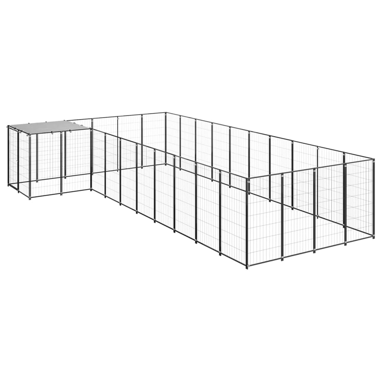 vidaXL Padoc pentru c&acirc;ini, negru, 13,31 m&sup2;, oțel fotografia produsului