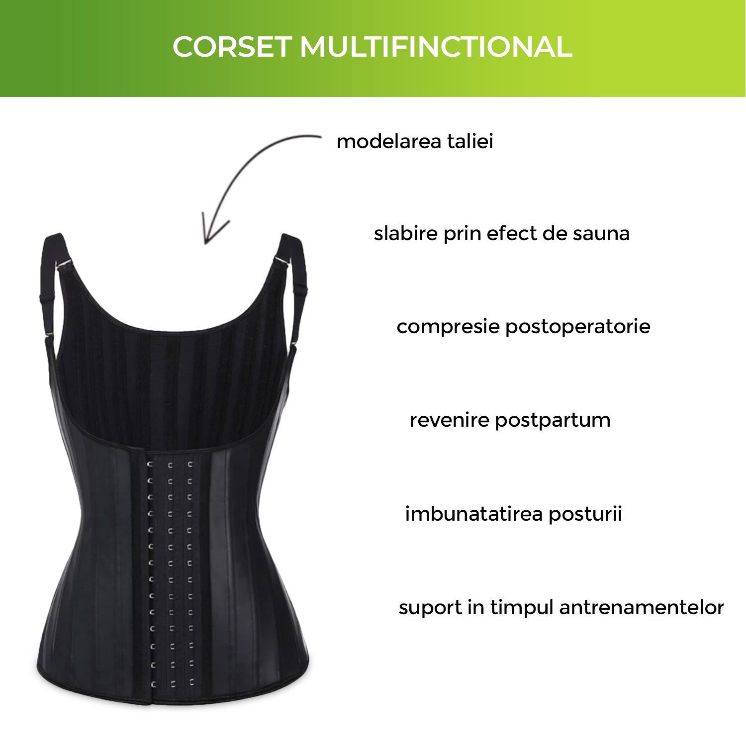 Corset din latex, zioda smart essentials®, pentru modelarea taliei, slabit, imbunatatire postura, negru, marimea XL fotografia produsului View 3 L