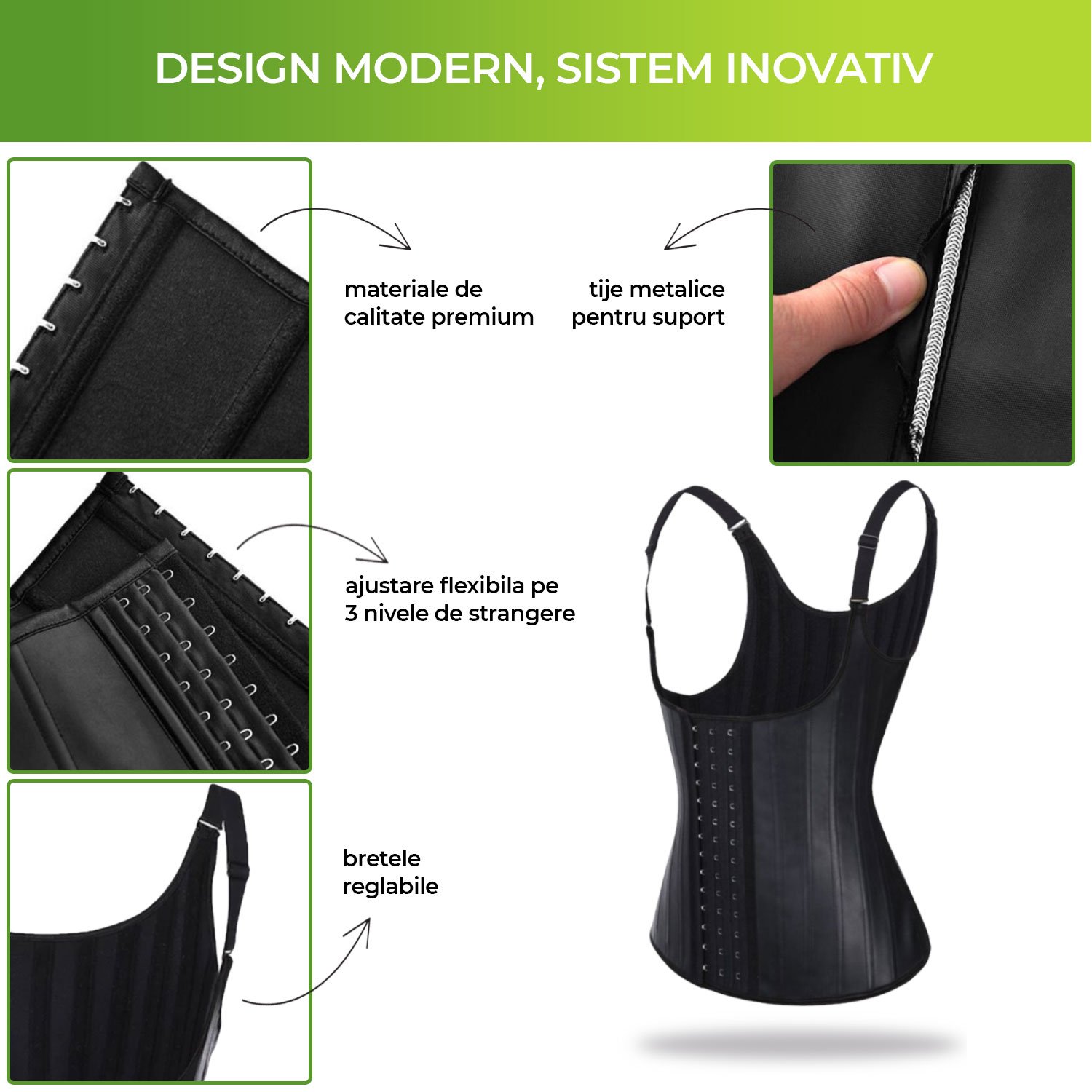 Corset din latex, zioda smart essentials®, pentru modelarea taliei, slabit, imbunatatire postura, negru, marimea XL fotografia produsului View 2 L