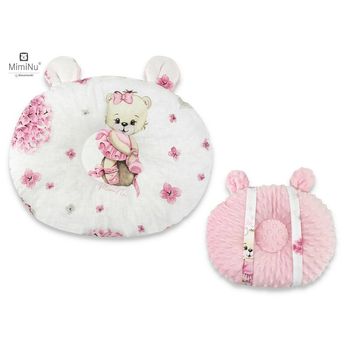 MimiNu - Perna bebelusi Ursulet,Multifunctionala,doua fete,Tesatura pufoasa minky si bumbac,Design,Minky Pink Ballerina
