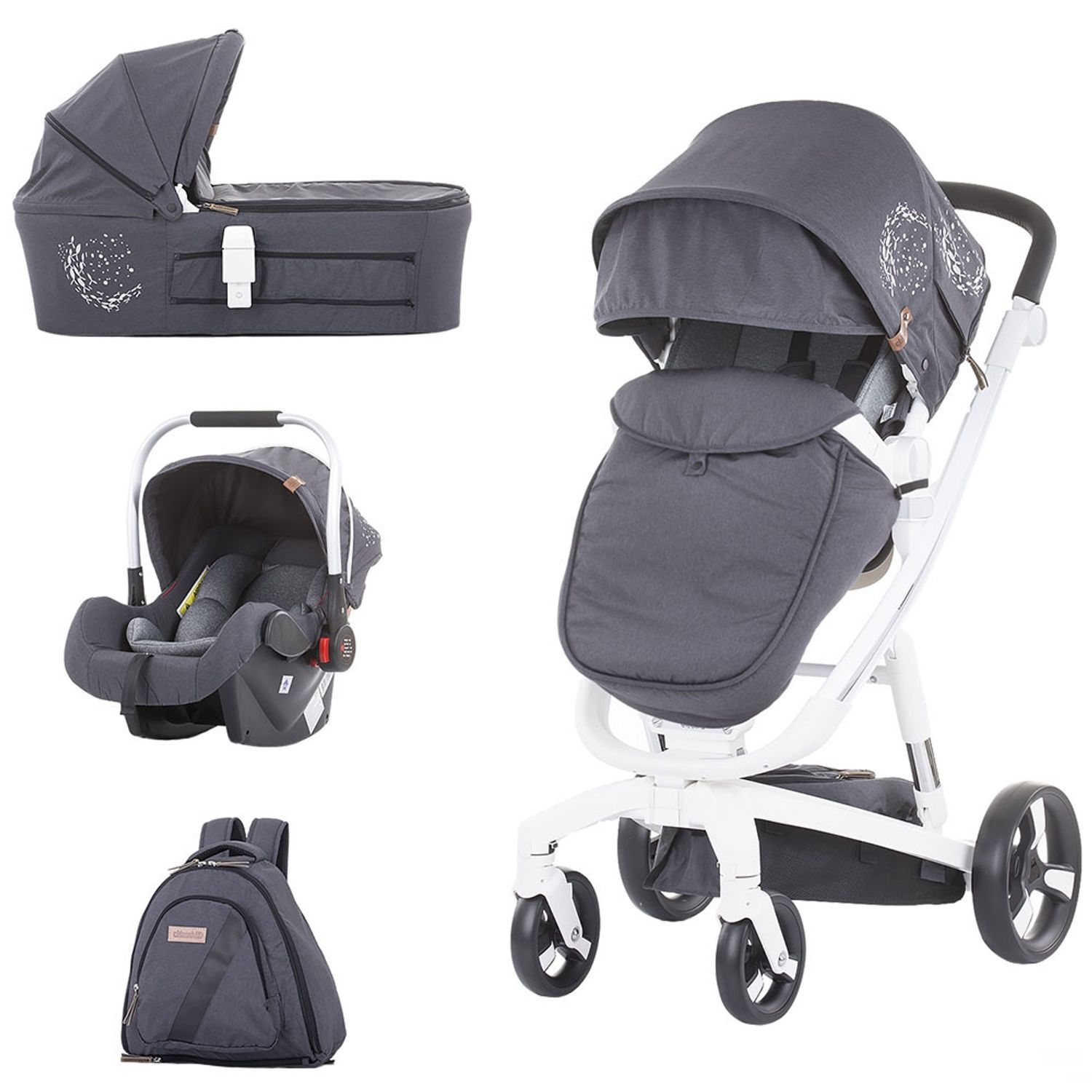 Carucior Chipolino Electra 3 in 1 silver cu cadru alb fotografia produsului