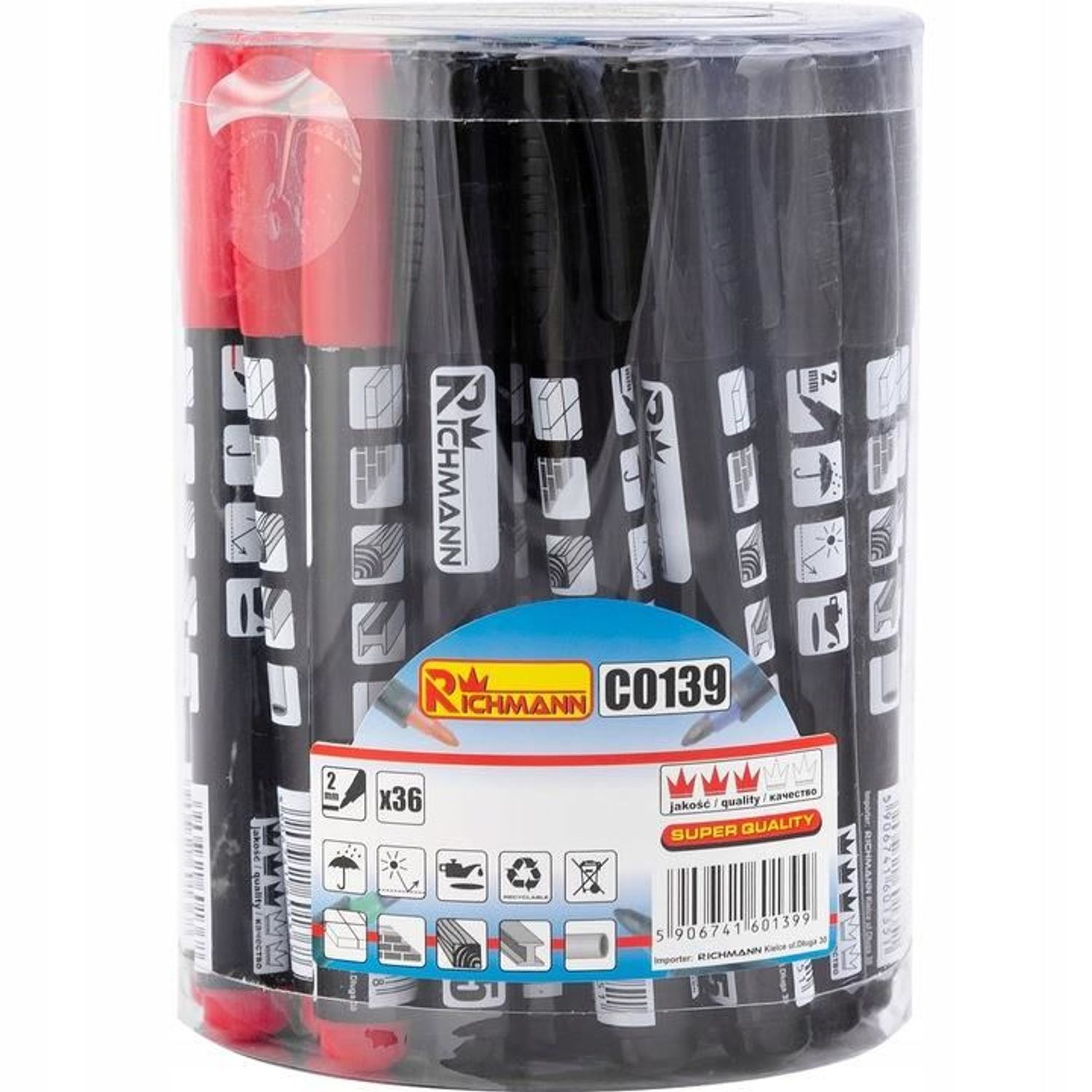 Marker permanent, gros, 4 culori, (set 36 buc), RICHMANN fotografia produsului