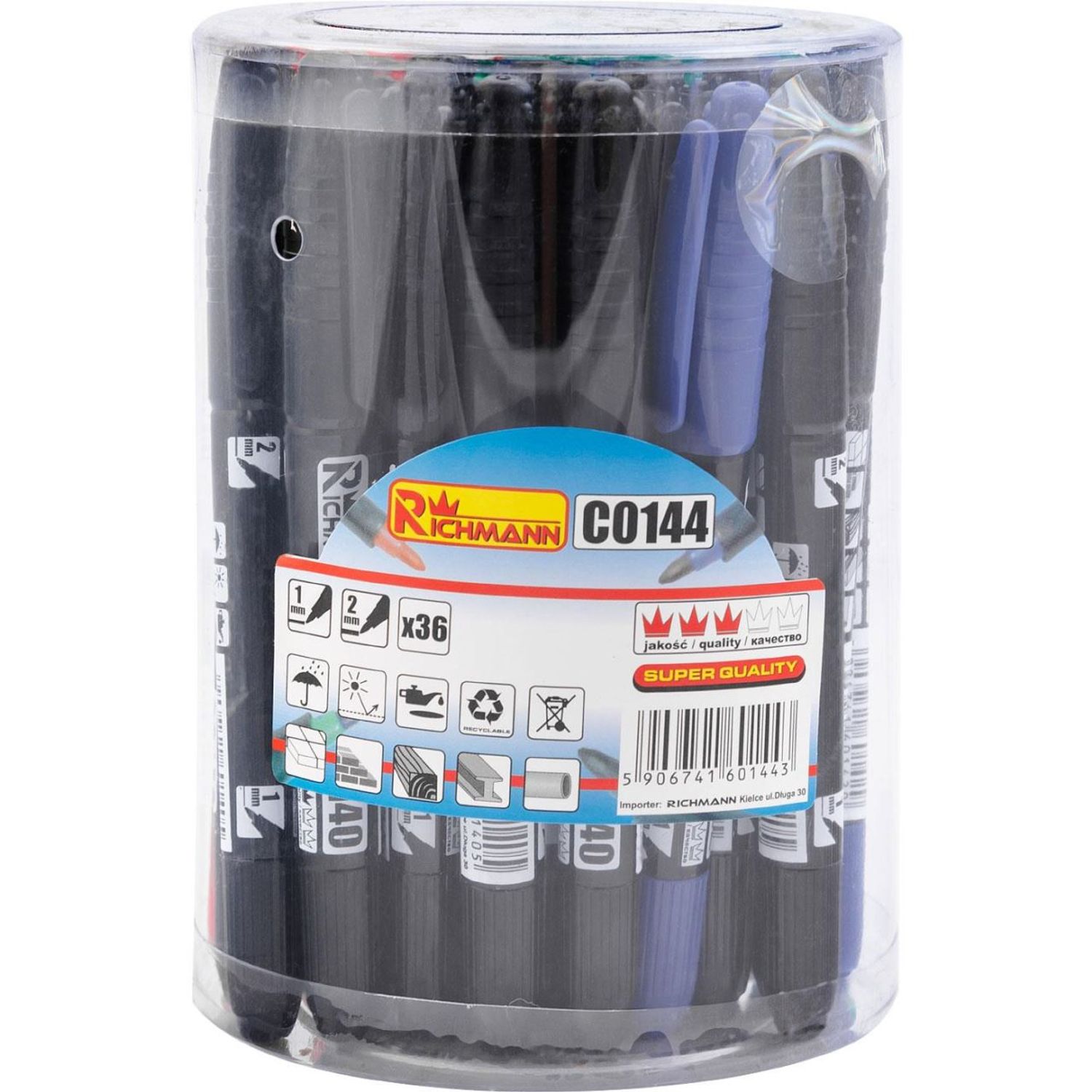 Marker permanent subtire, 2 capete, 4 culori, (set 36 buc), RICHMANN fotografia produsului View 6 L