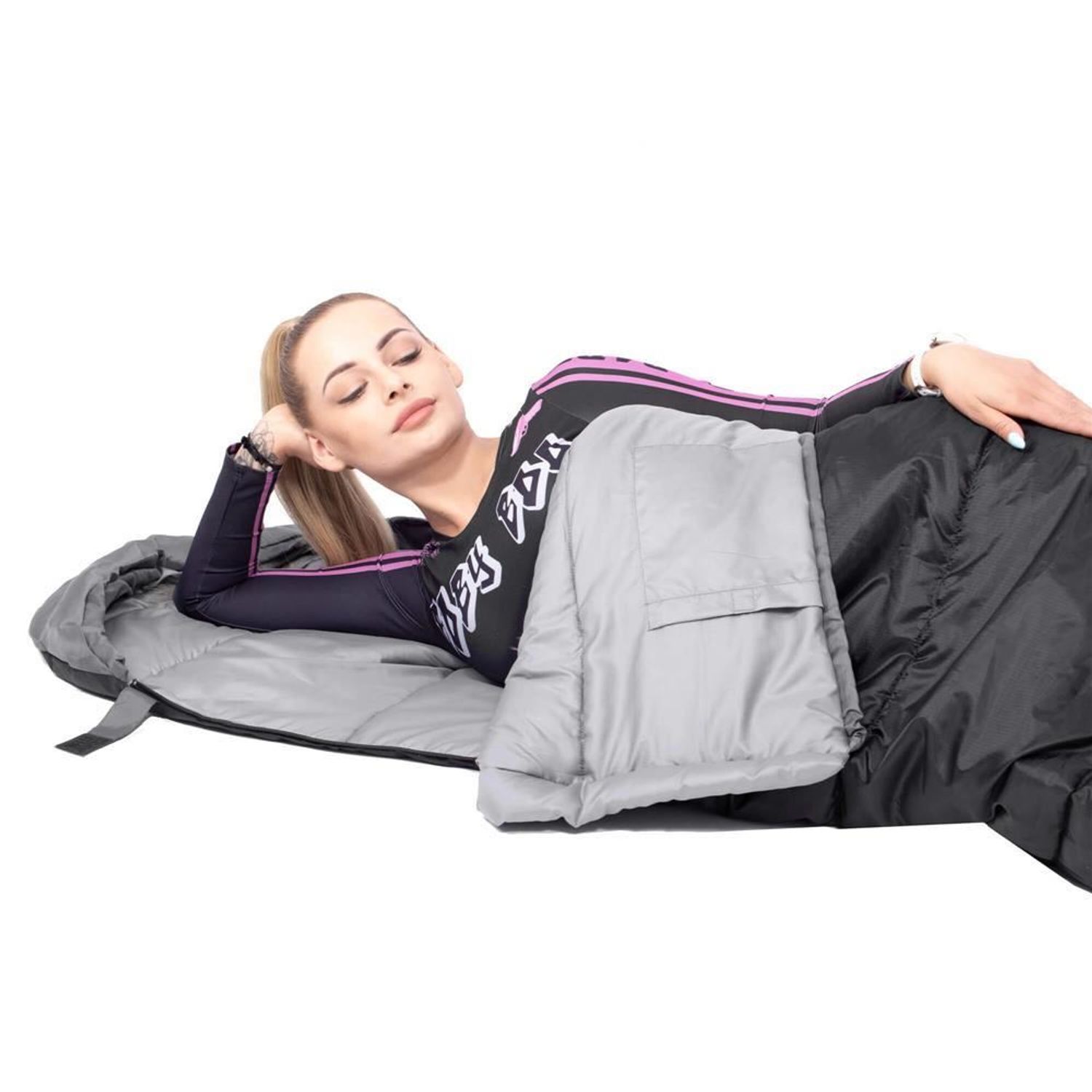 Sac de dormit, turistic, negru si gri, 220x50/80 cm, Springos fotografia produsului View 2 L