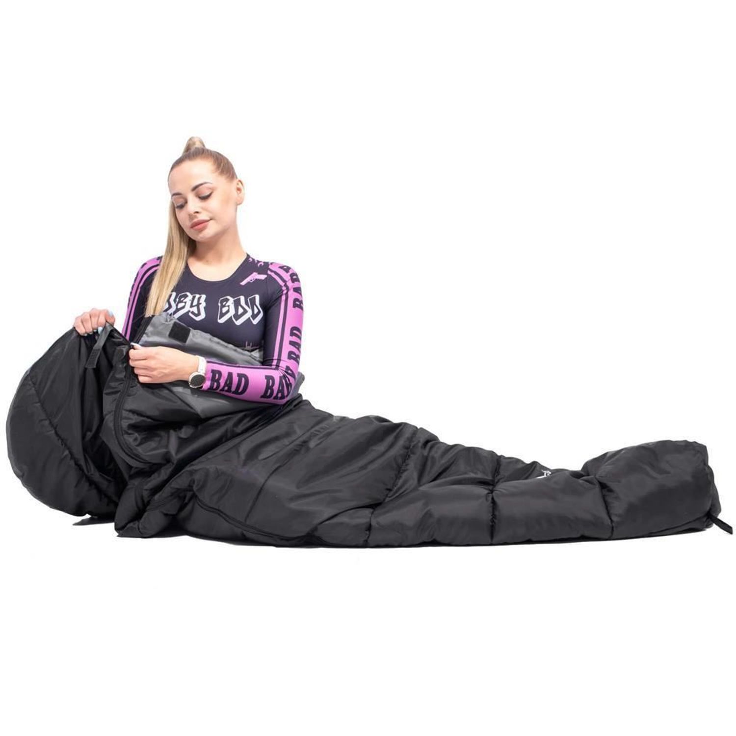 Sac de dormit, turistic, negru si gri, 220x50/80 cm, Springos fotografia produsului View 4 L
