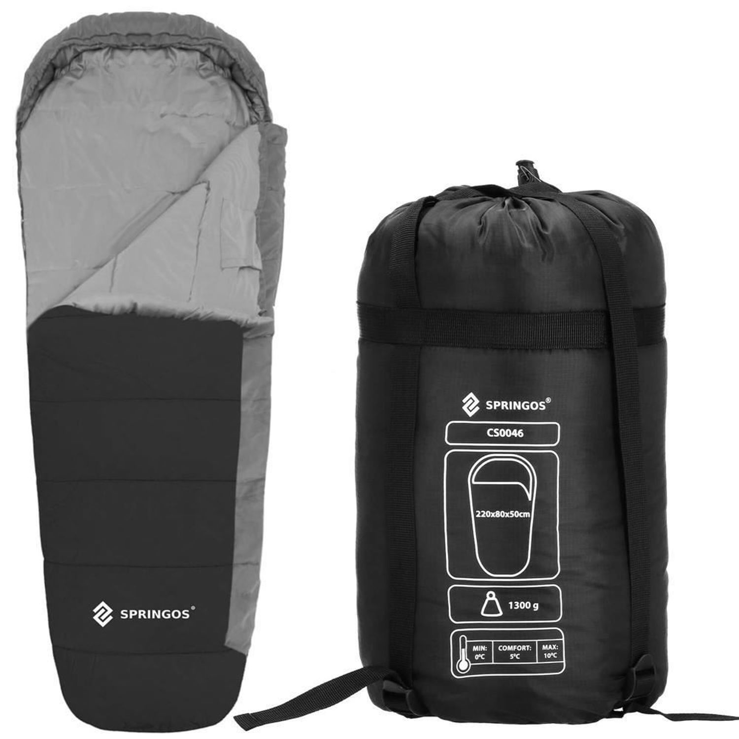 Sac de dormit, turistic, negru si gri, 220x50/80 cm, Springos fotografia produsului View 18 L