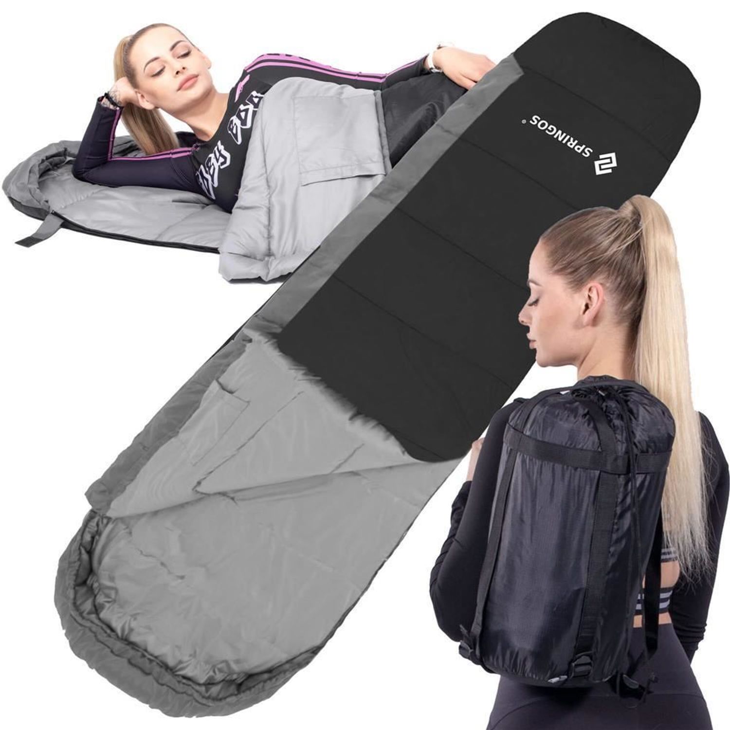 Sac de dormit, turistic, negru si gri, 220x50/80 cm, Springos fotografia produsului View 20 L