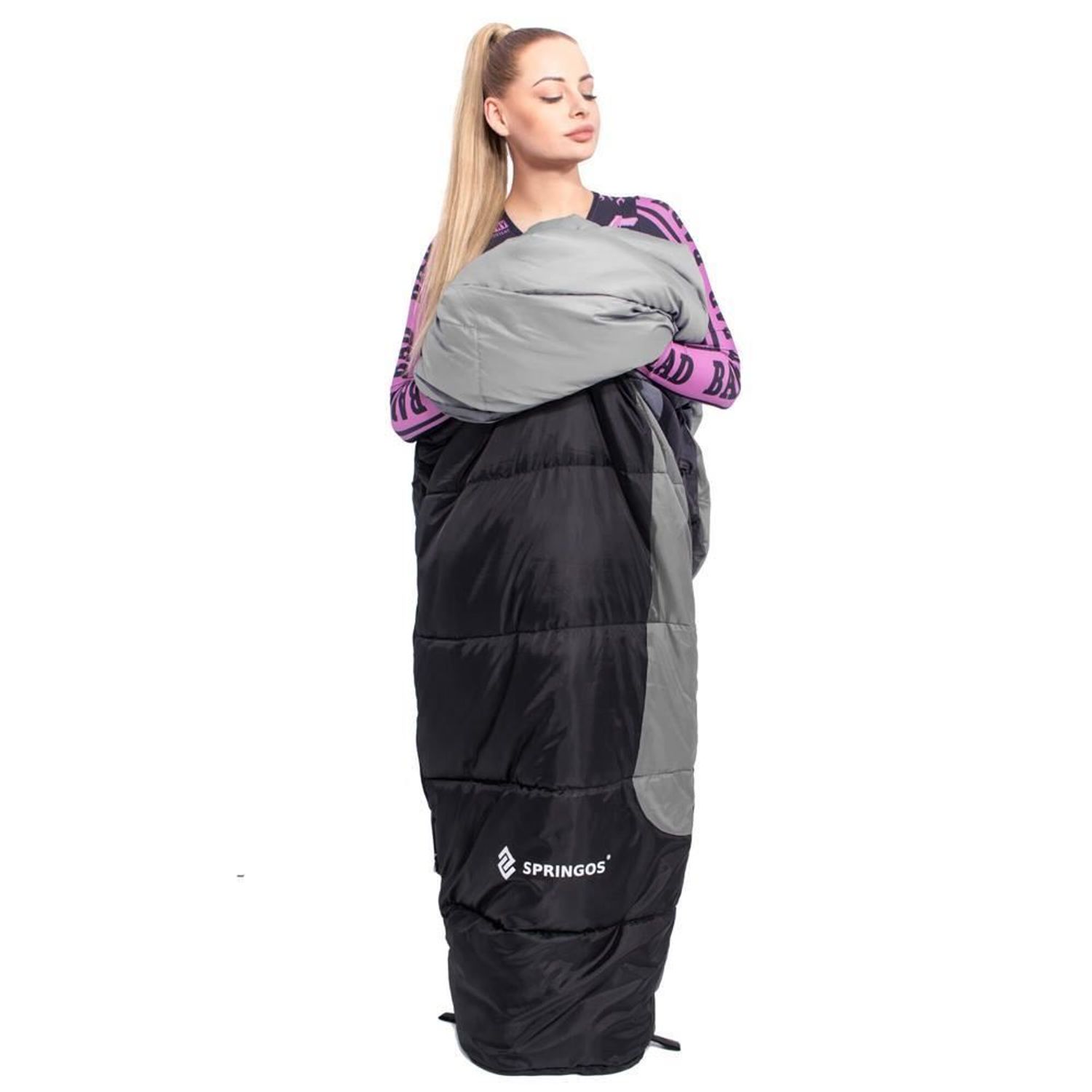 Sac de dormit, turistic, negru si gri, 220x50/80 cm, Springos fotografia produsului View 11 L