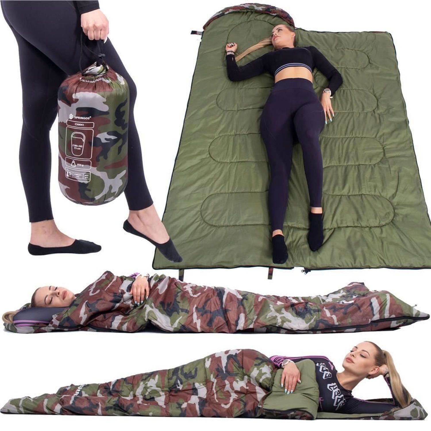 Sac de dormit, turistic, 2 in 1, camuflaj, 210x73 cm, Springos fotografia produsului View 19 L