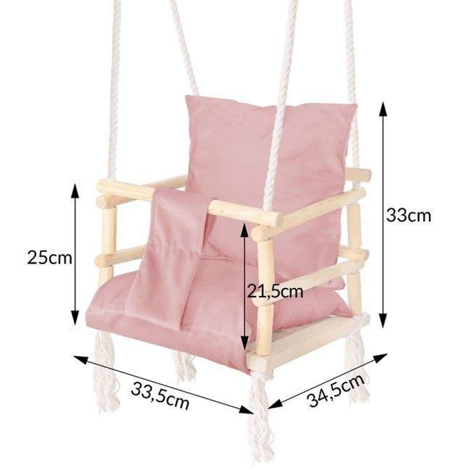 Leagan pentru copii, lemn, perna roz, 33.4x34.5x25 cm, Springos fotografia produsului View 4 L