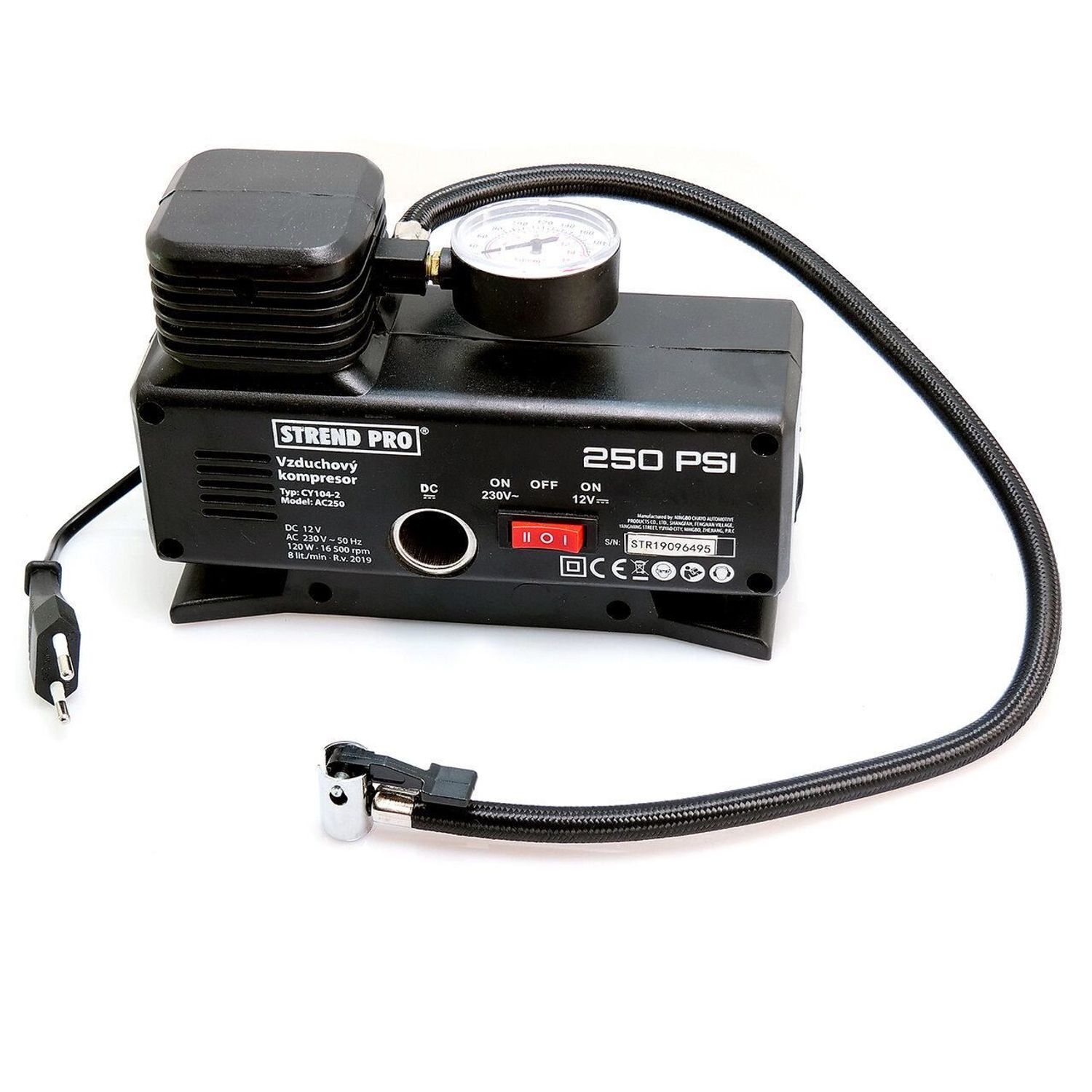 Compresor aer auto 230V / 12V 250PSI cu manometru, Strend Pro fotografia produsului View 2 L