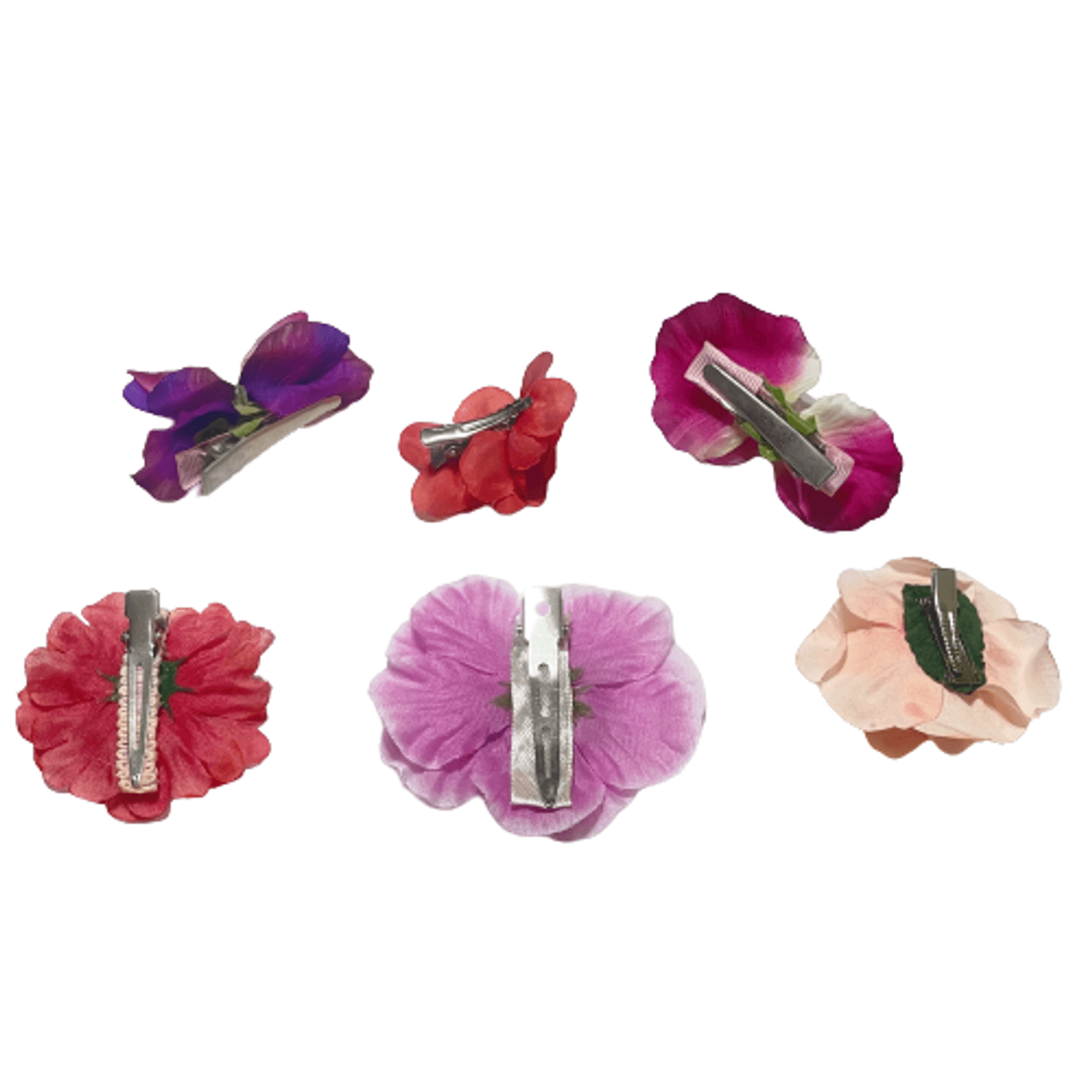 Set clame de par, Handmade, Flori, Clipsuri, Textil, Metal, 6 bucati, Roz, Rosu fotografia produsului View 8 L
